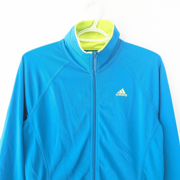 Adidas Women's Teal and Neon Lime Full Zipped Embroidered Jacket ~ Size Medium - Picture 2 of 13